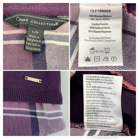 Coupe Collection Purple and Plaid Layered Look 3/4 Sleeve Sweater, Large - Picture 15 of 15